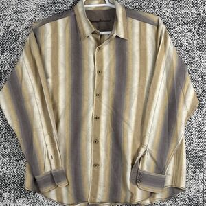 Tommy Bahama Long Sleeve Shirt Mens XL 100% Silk Shadow Striped Brown  Paisley